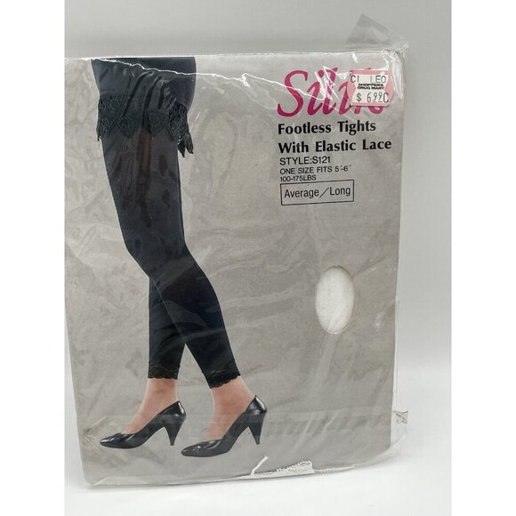 Vintage Silik Footless Tights With Elastic Lace WHITE One Size  Nylon NOS Unused - Picture 1 of 7